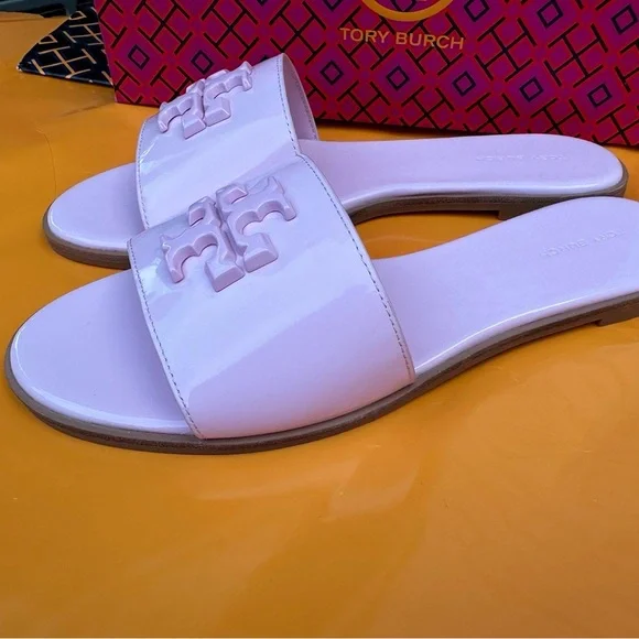 NIB Tory Burch Everly Slide Flat Soft Patent Leather Petunia Pink